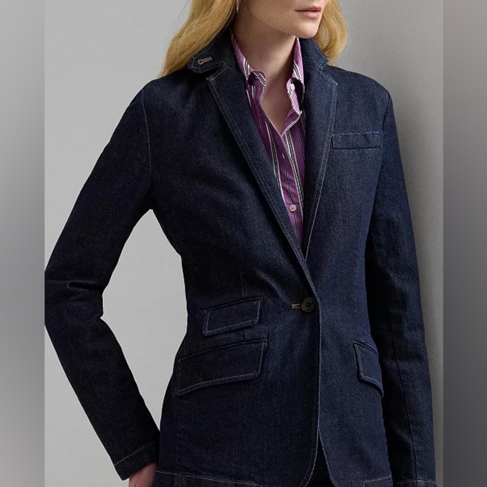 NWT Lauren Ralph Lauren Women’s Dark Blue One-Button Denim Blazer